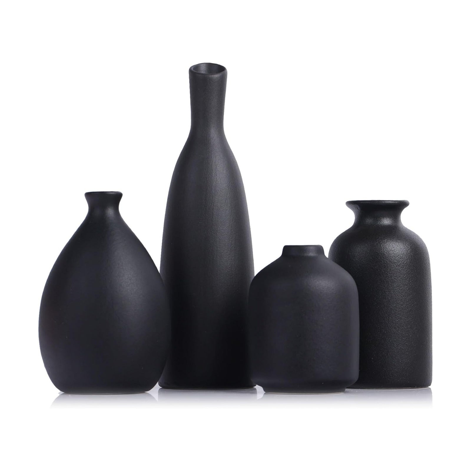 Black Ceramic Bud Vases / Matte Black Set / Set of 4
