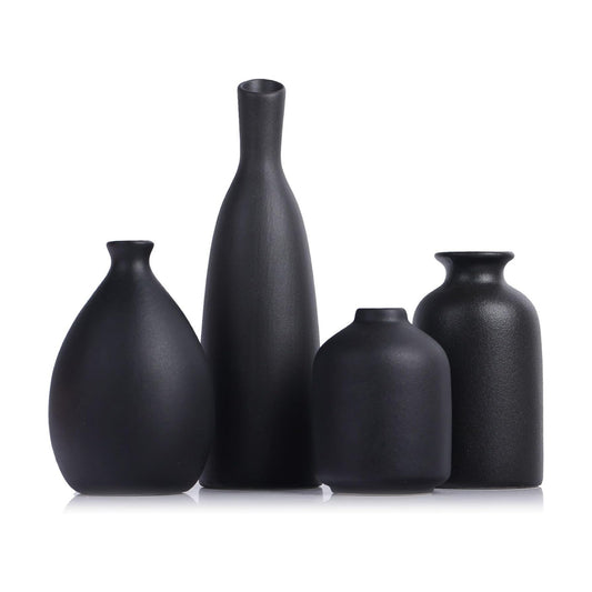 Black Ceramic Bud Vases / Matte Black Set / Set of 4