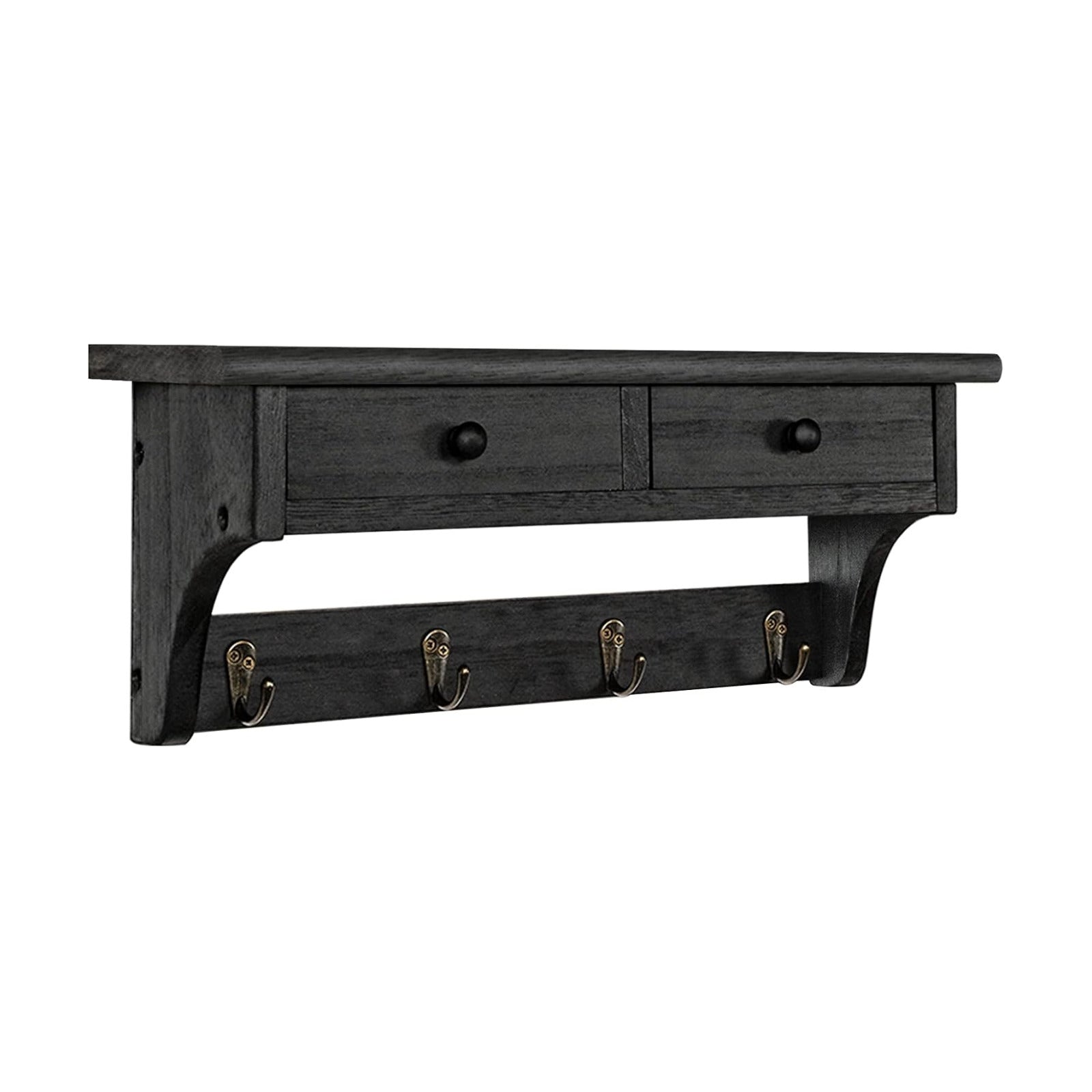 Emfogo Wood Coat Hooks Wall Mounted, Rustic Style with 4 Hooks & Shelf for Entryway, Mudroom, Bedroom, Kitchen