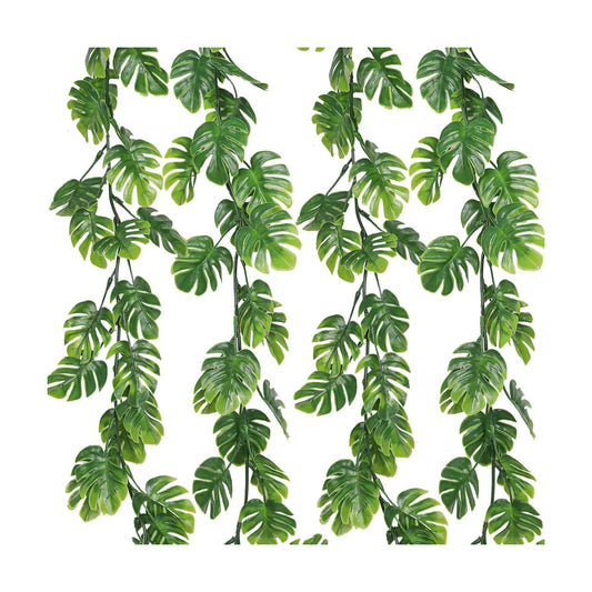 Fake Hanging Plant Ivy Faux Tropical Palm Leaf Greenery / Monstera Leaf Vines / 5.9 Inch / Set of 4