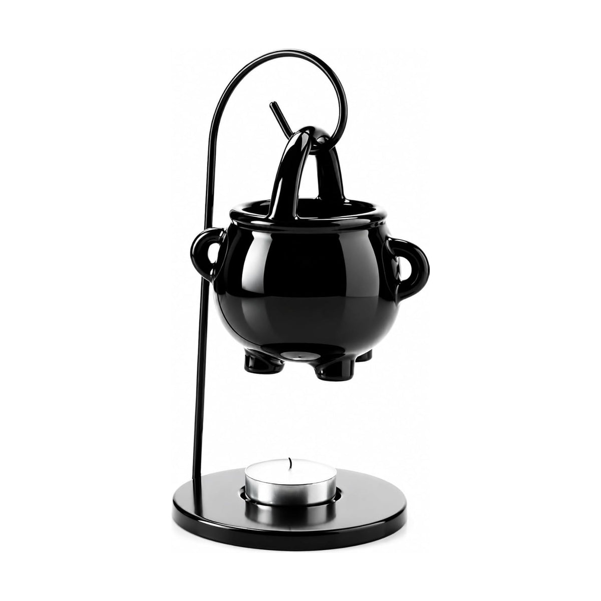 Hanging Pagan Cauldron Oil Burner, Black Wax Warmer Aroma Diffuser, with Handle, for Essential Fragrance Wax Melts, Enchanting Witches' Home Decor Element.