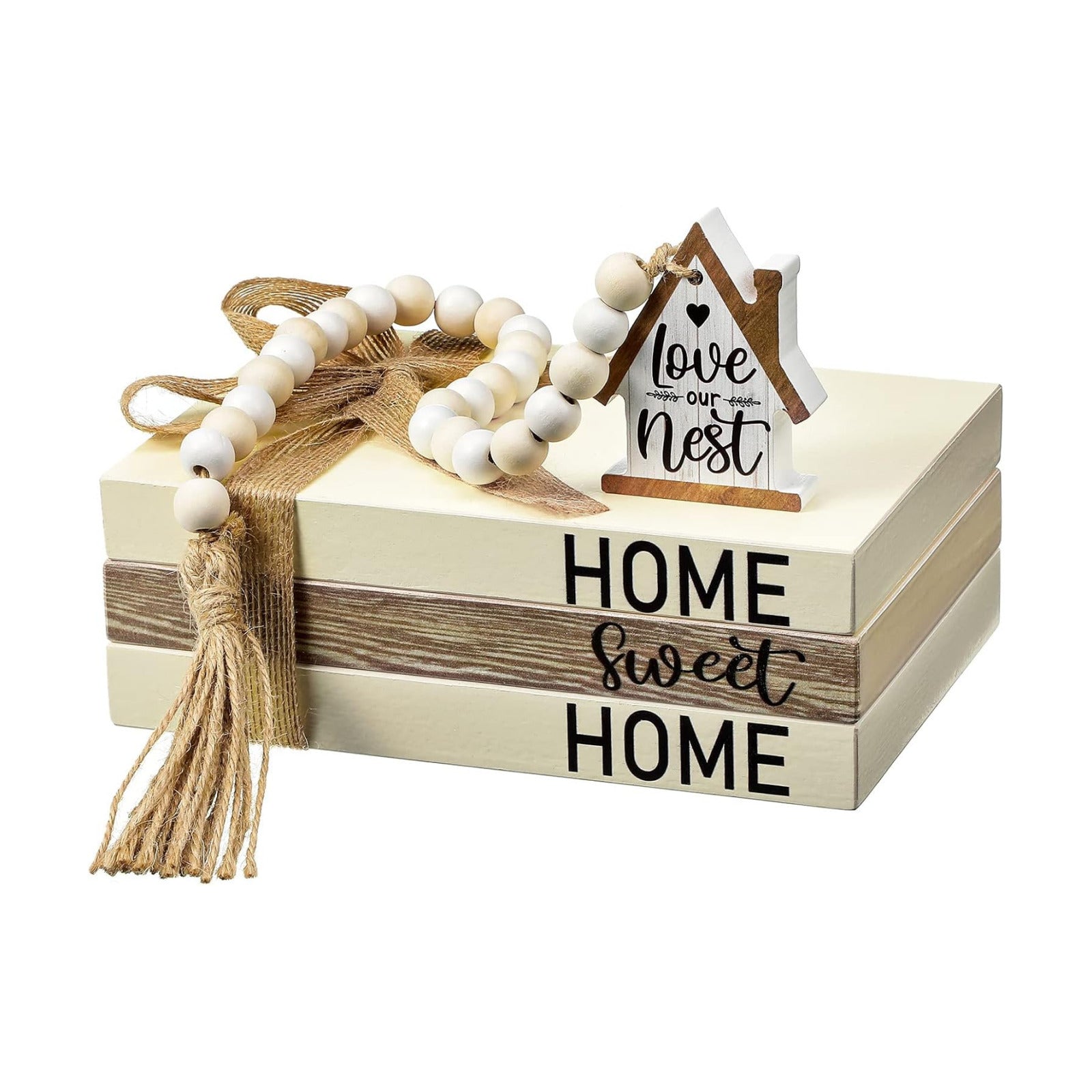Wooden Farmhouse Decorative Books / Home Sweet / White / Set of 4