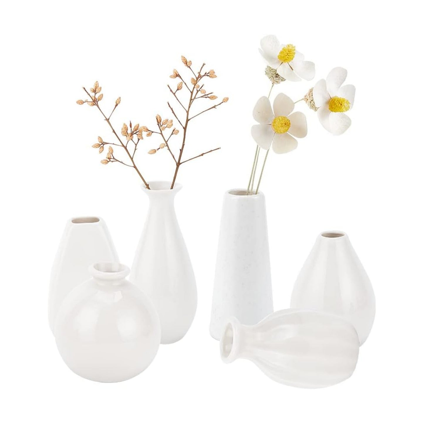 6 Styles Mini Ceramic Decor Vases Set / White-6 Styles