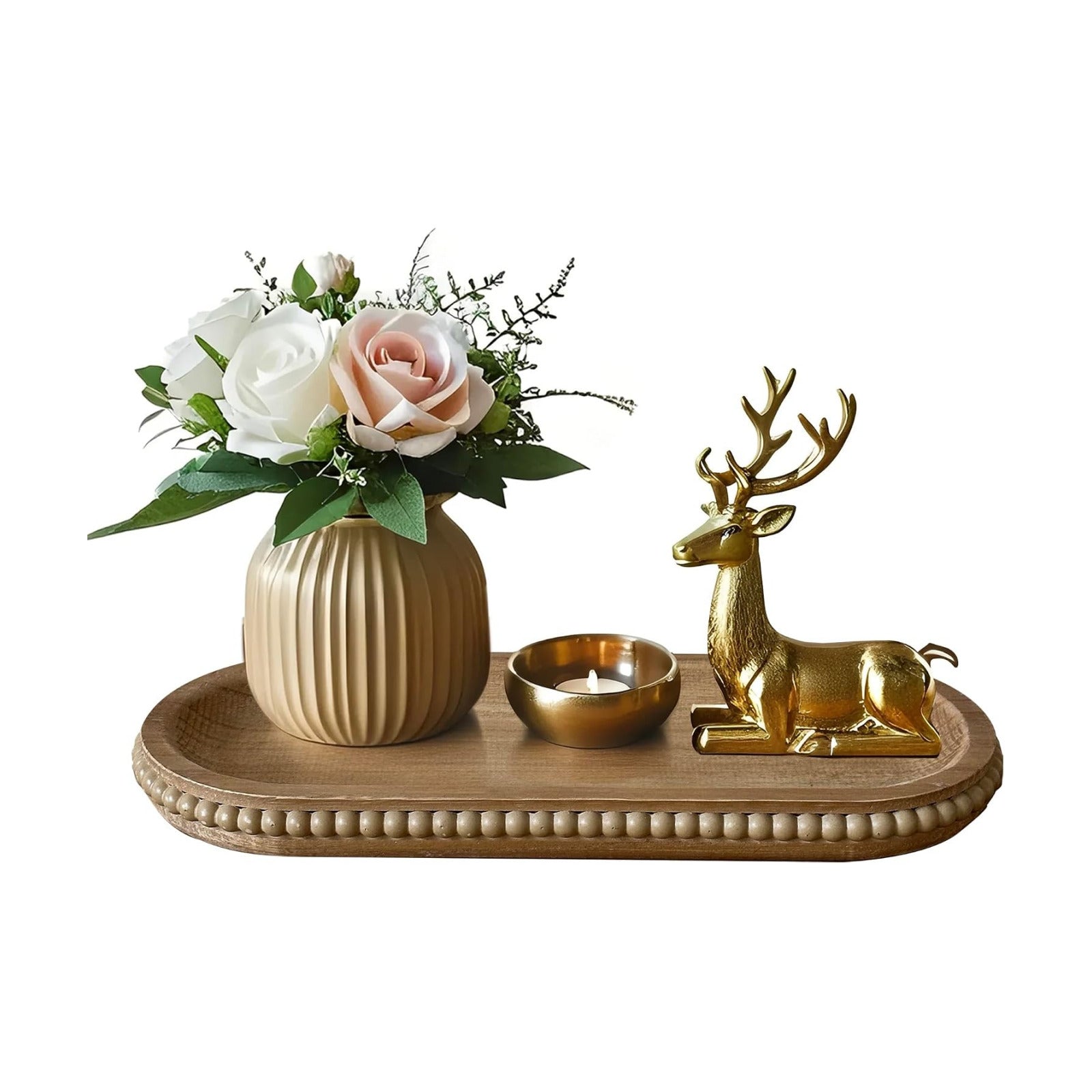 Rustic Beaded Tray / Natural / 11.8 Inch