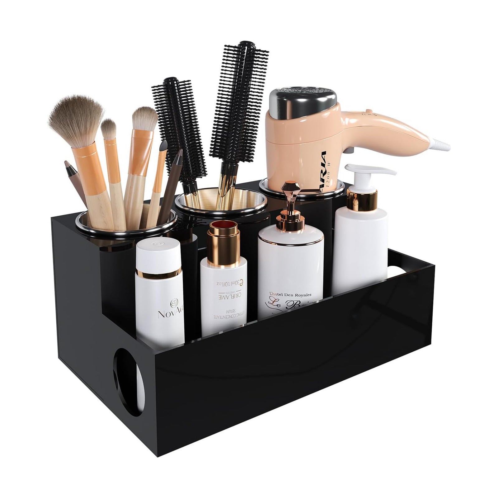 Hair Tool Organizer, Black Acrylic Hair Dryer Holder | Bathroom Supplies Countertop Blow Dryer Holder, Vanity Caddy