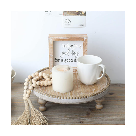 Rustic Round Wood Tray Riser Farmhouse Pedestal Stand / Burlywood