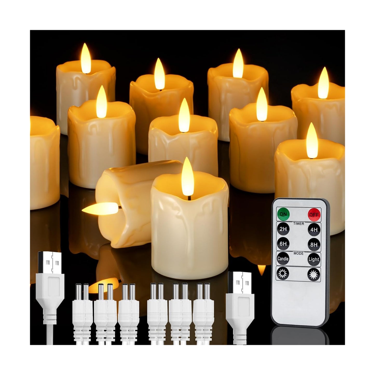 Homemory Rechargeable Flameless Candles with Timer Remote, 2" x 2" Realistic Battery Operated LED Votive Tea Lights