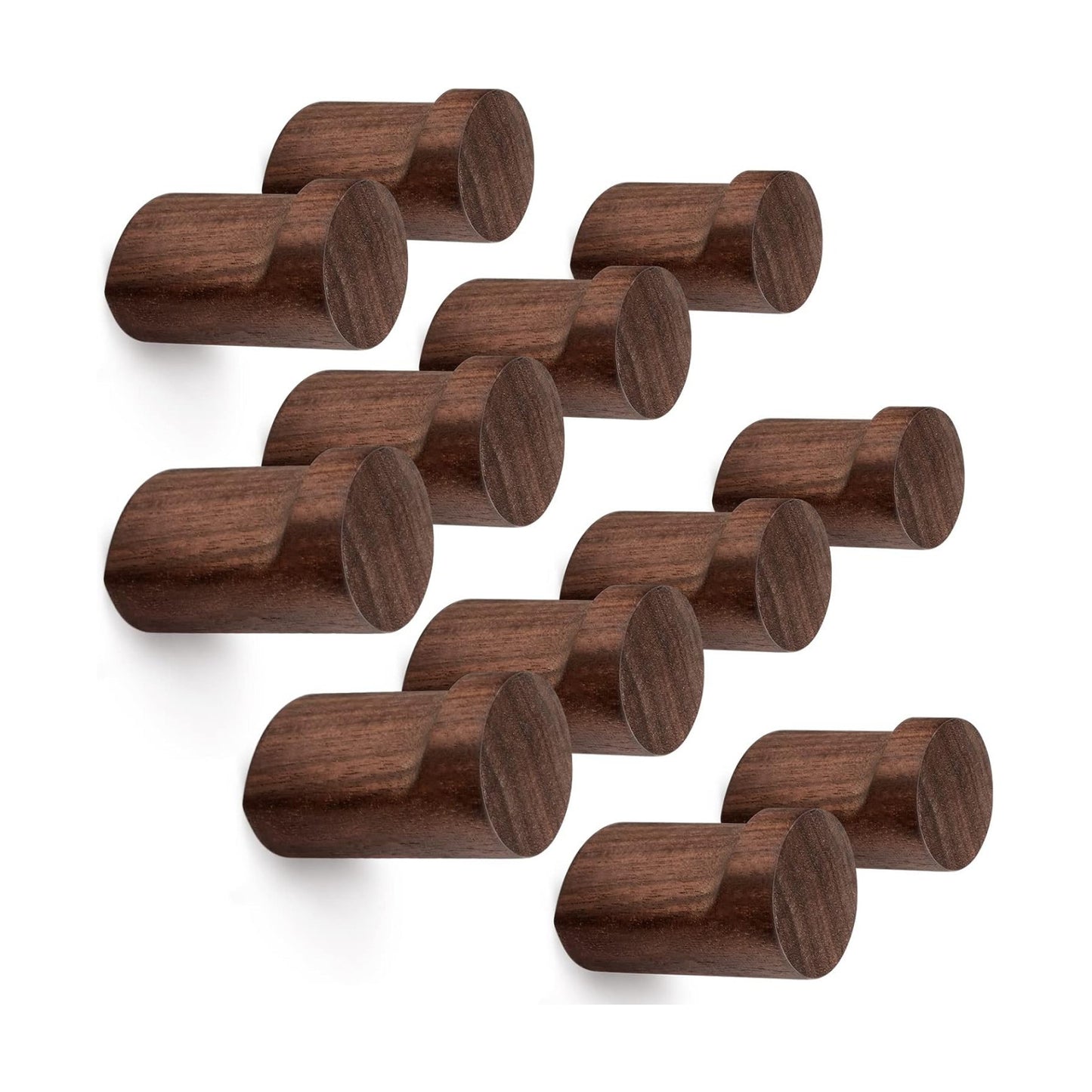 Walnut Wood Wall Hooks Wooden Coat Hooks Wall Mounted Handmade Rustic / Natural / Set of 12