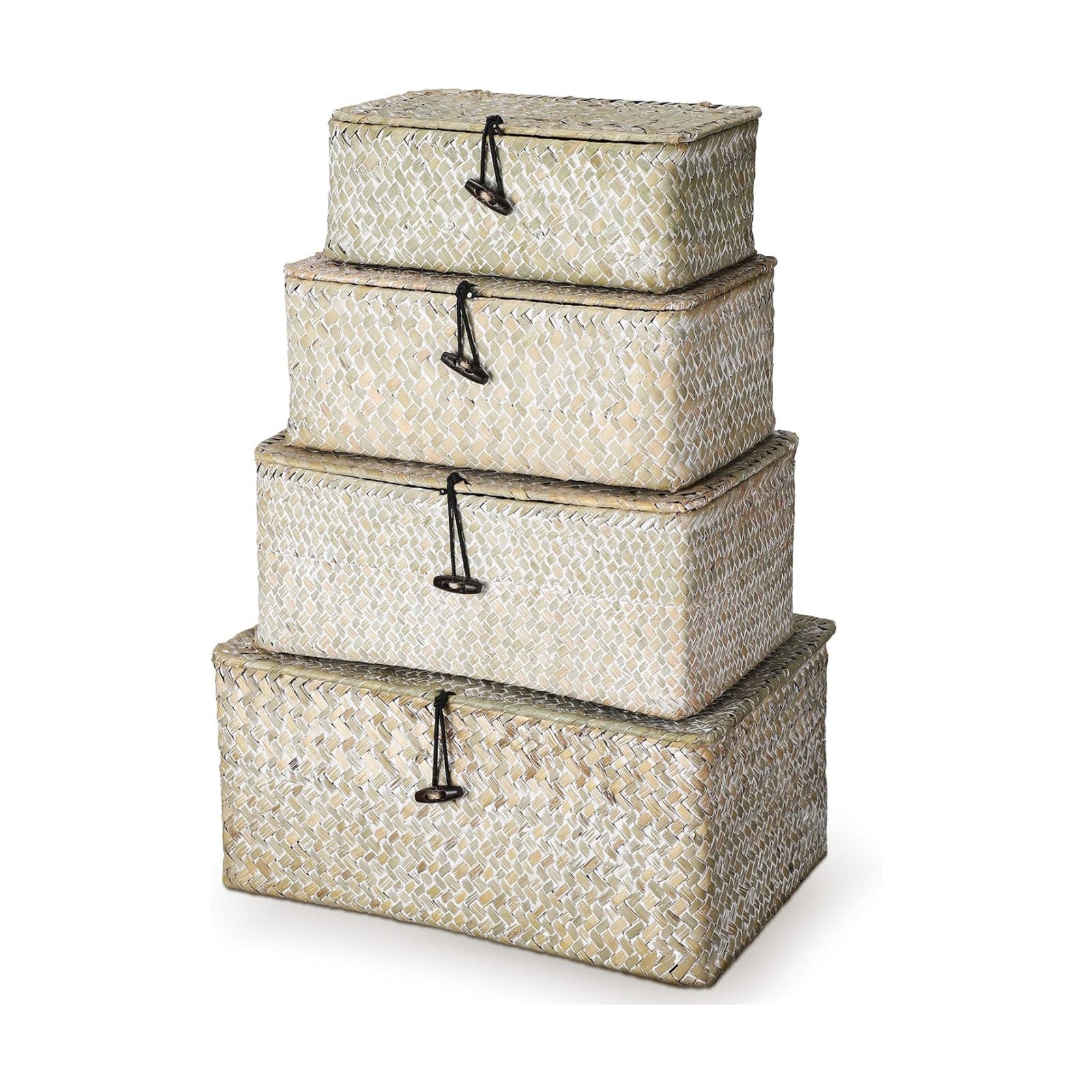 Wicker Baskets / Woven Rectangular Basket Bins / White / Set of 4