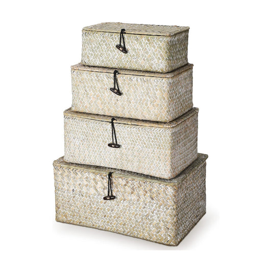 Wicker Baskets / Woven Rectangular Basket Bins / White / Set of 4