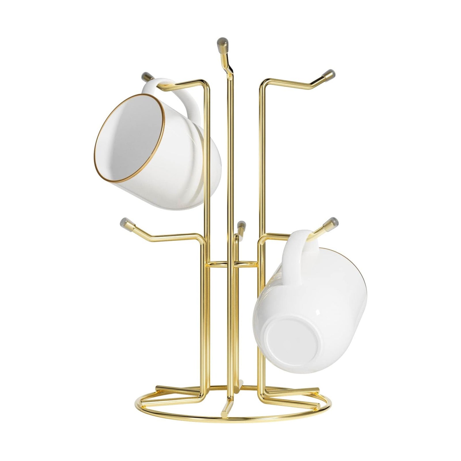 HULISEN Mug Tree for Large Cups, 6 Hook Countertop Coffee Mug Holder, Gold | Cup Rack for Counter, Stable Wide Base