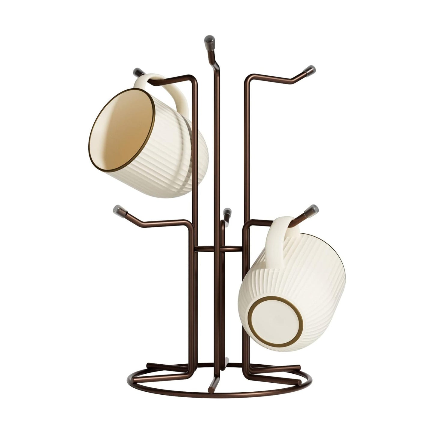 HULISEN Mug Tree for Large Cups, 6 Hook Countertop Coffee Mug Holder, Brown | Cup Rack for Counter, Stable Wide Base