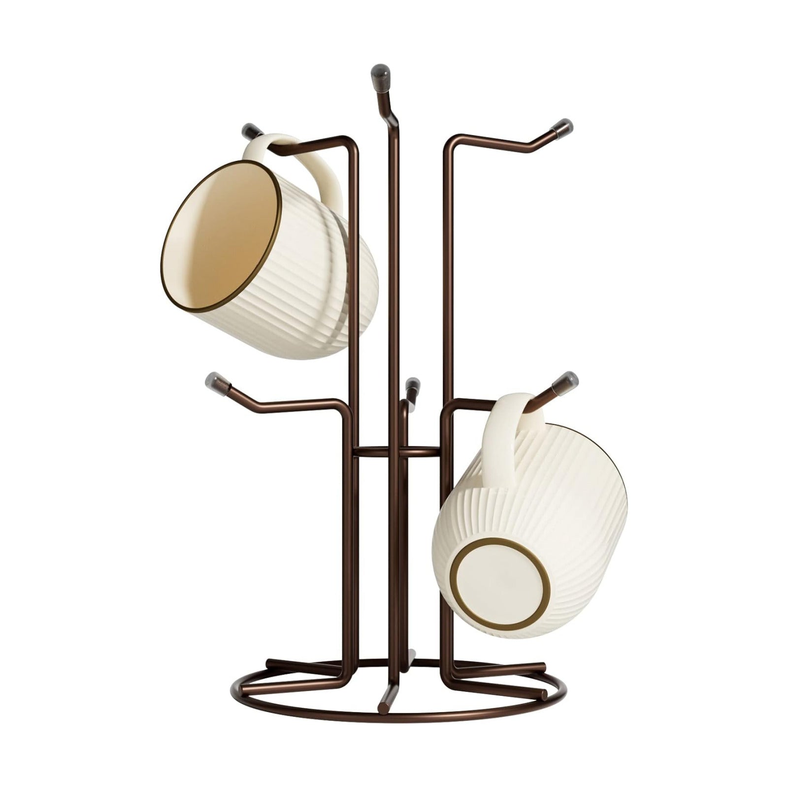 HULISEN Mug Tree for Large Cups, 6 Hook Countertop Coffee Mug Holder, Brown | Cup Rack for Counter, Stable Wide Base