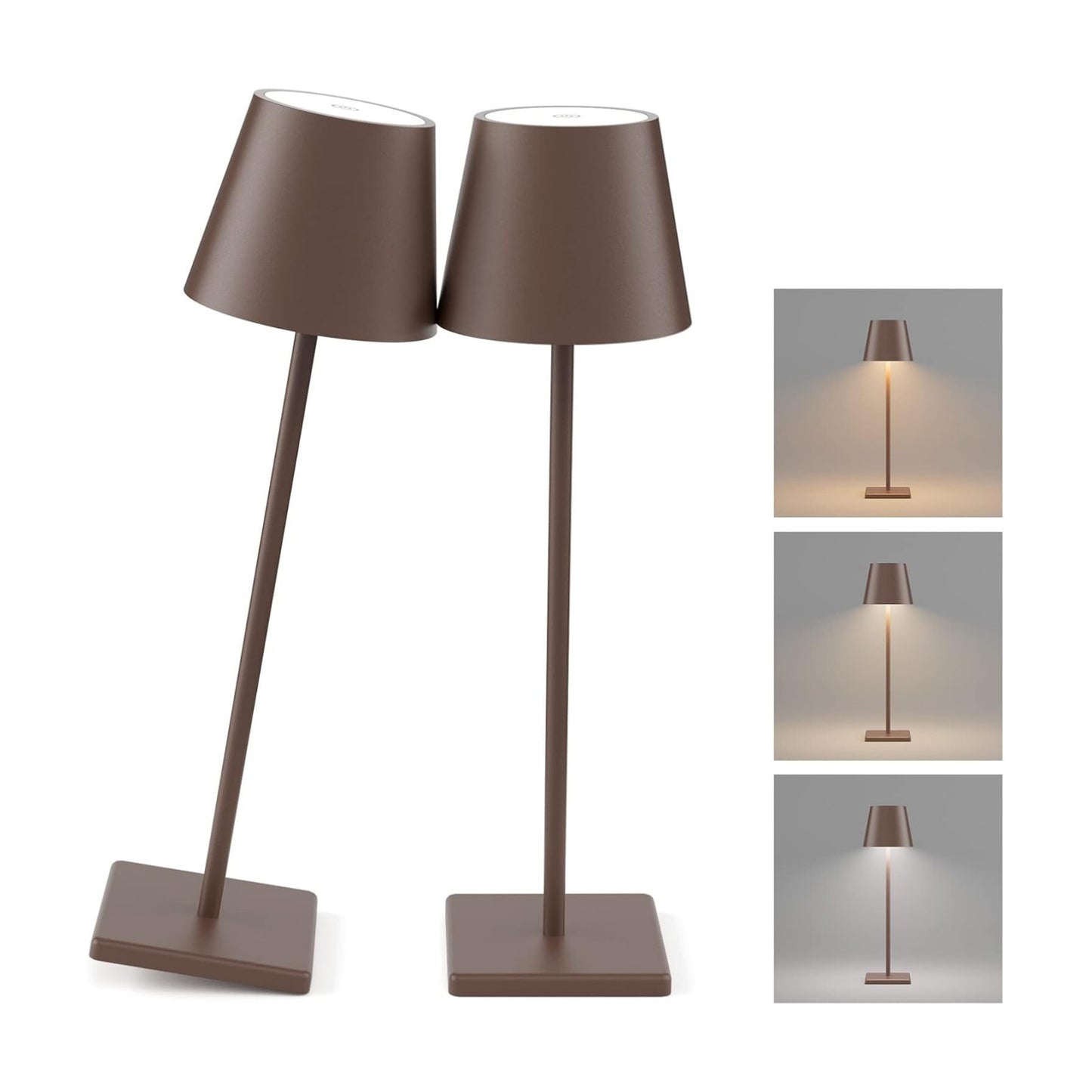 2 Pack LED Rechargeable Table Lamp Bronze, Portable 5500mAh Battery Powered Bedside Lamp, 3 Color Temperatures Stepless