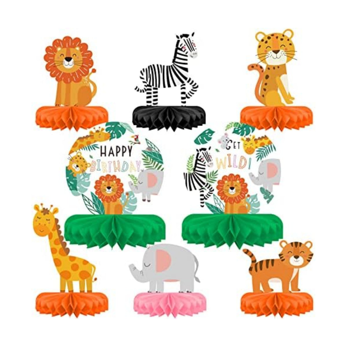 Safari Birthday Decorations Table Centerpiece - Jungle Animals Theme Party Supplies, Honeycomb Table Toppers for Animal Jungle Theme Party Decorations