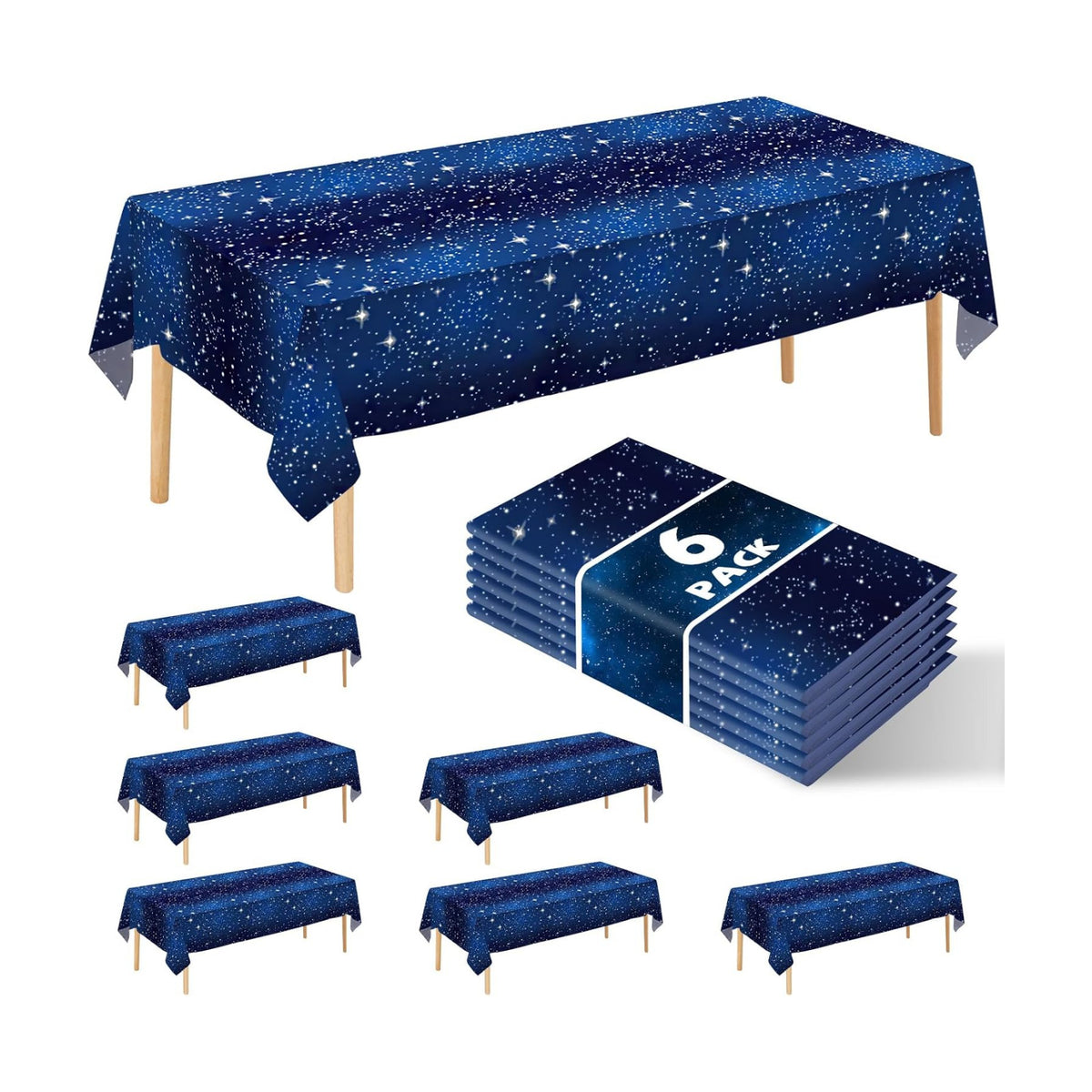 6 Pack Space Tablecloth Starry Night Tablecloth, Disposable Plastic Galaxy Table Cover, 54 X 108 Inch Space Themed Party Supplies for Birthday Parties Decorations (Blue)