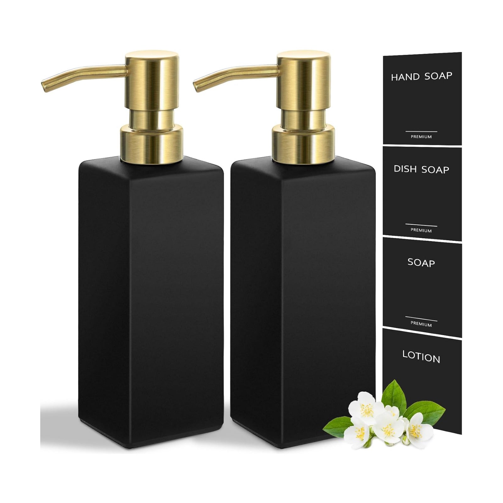 GMISUN Gold Soap Dispenser, Black Soap Dispenser Bathroom with Stainless Steel Pump, Hand and Dish Soap Dispensers Set