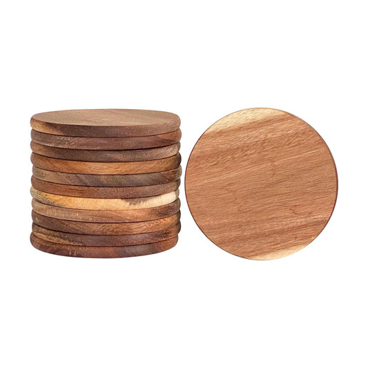 Round Wooden Cup Coasters / 3.74 Inch / Set of 12