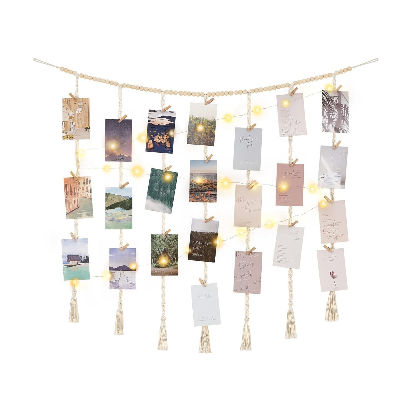 Boho Wooden Beads Garland Collage Picture Card Frame / Large / Ivory