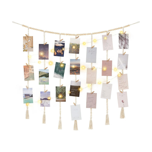 Boho Wooden Beads Garland Collage Picture Card Frame / Large / Ivory