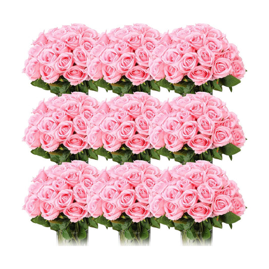 Jexine 100 Pcs Artificial Roses Flowers Bulk, Pink