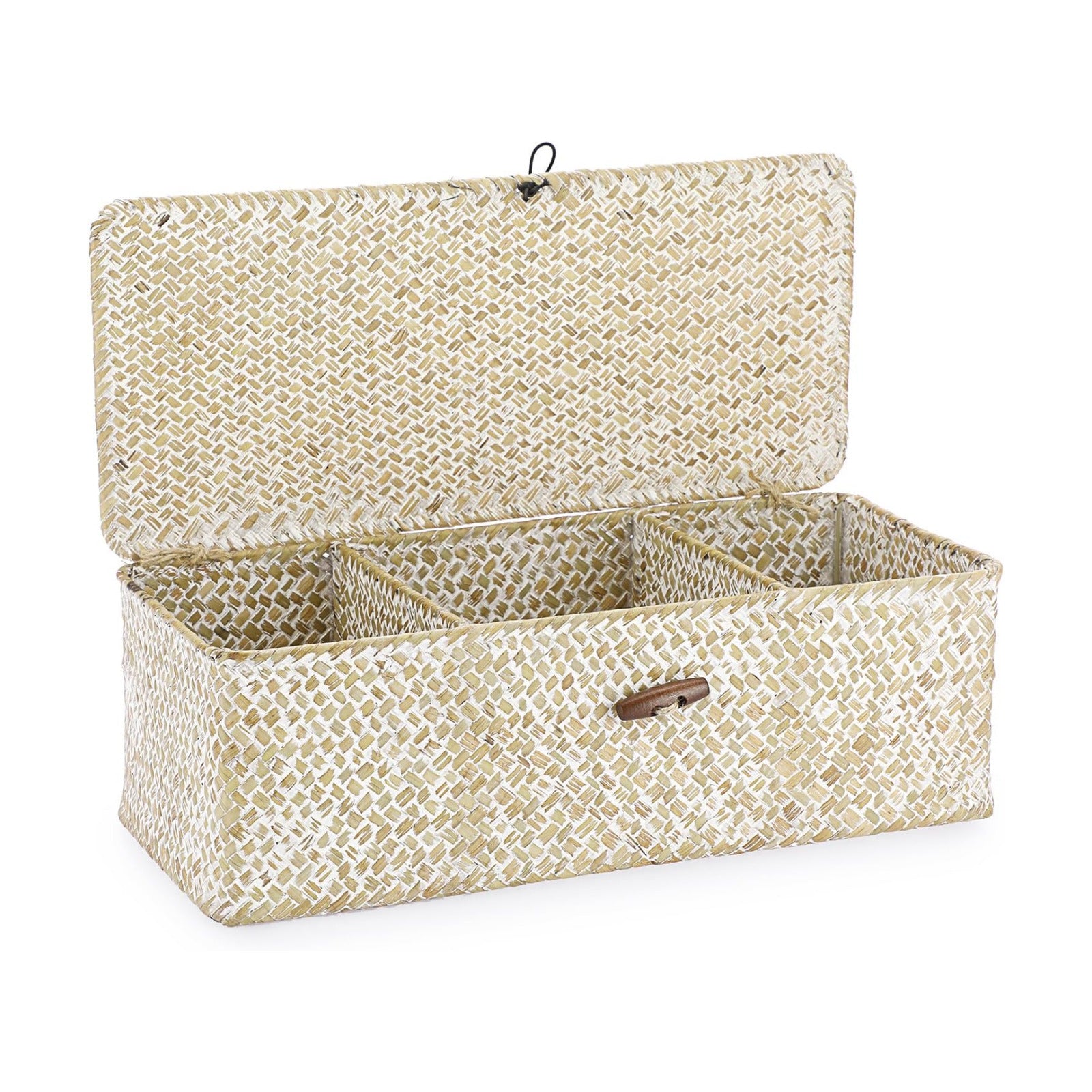 Seagrass Storage Basket Bin 3 Sections Hand-Woven Wicker Baskets / Medium / Whitewash