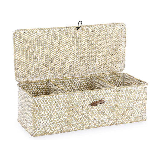Seagrass Storage Basket Bin 3 Sections Hand-Woven Wicker Baskets / Medium / Whitewash