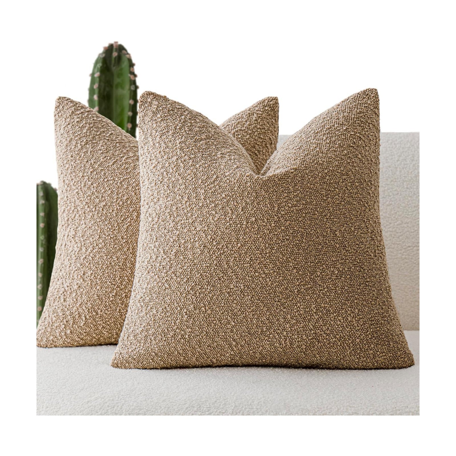 Textured Boucle Throw Pillow Covers Accent Solid Pillow Cases Soft / 18 x 18 / Camel / Set of 2