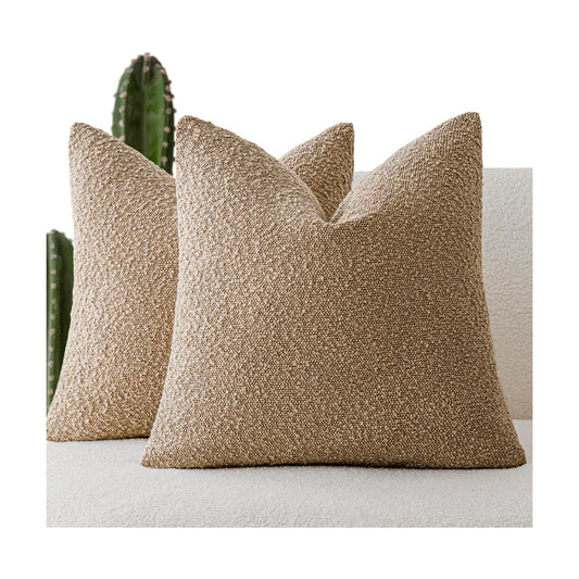 Textured Boucle Throw Pillow Covers Accent Solid Pillow Cases Soft / 18 x 18 / Camel / Set of 2