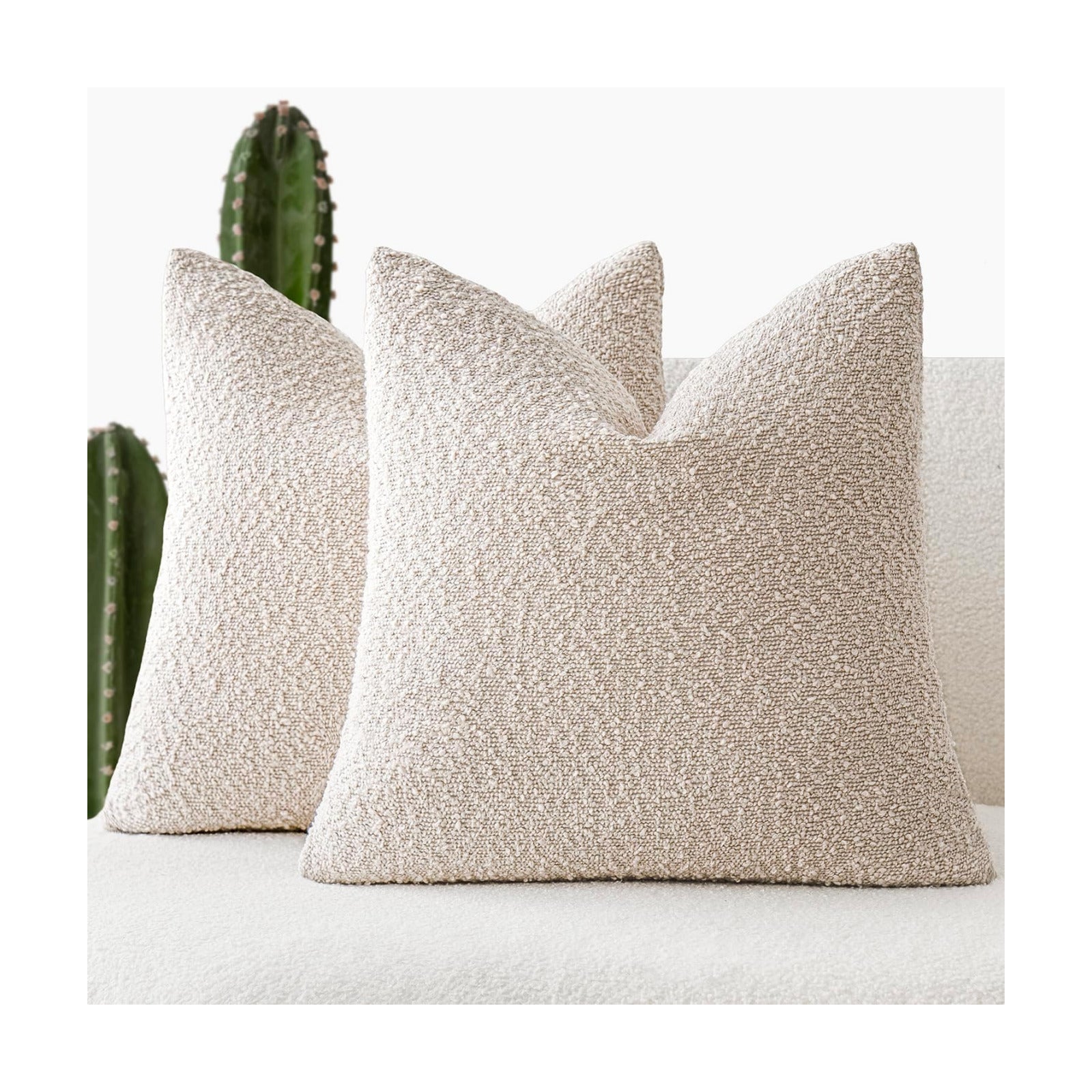 Textured Boucle Throw Pillow Covers Accent Solid Pillow Cases Soft / 18 x 18 / Beige / Set of 2