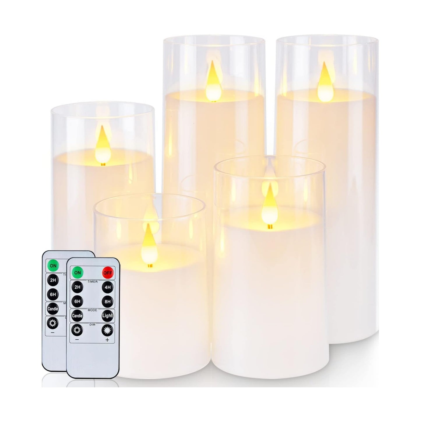 Homemory Pure White Flickering Flameless Candles, Battery Operated Acrylic LED Pillar Candles with Remote Control and