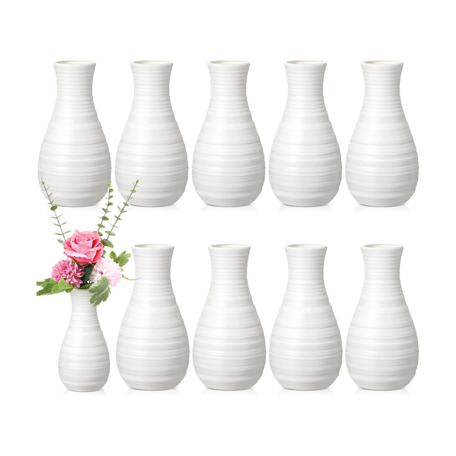 Composite Plastic Flower Vases Bulk Small Tall Conic Floral Vases / Simple / White / Set of 10