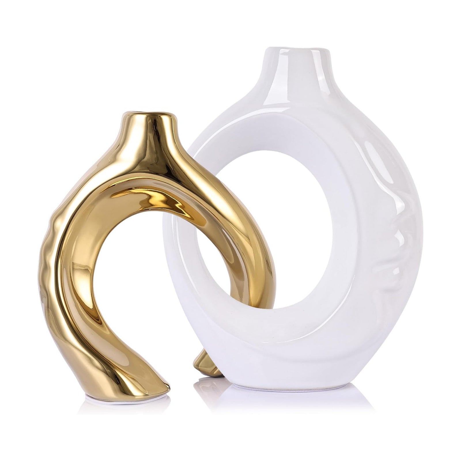 Ceramic Vases / Boho Vase for Flowers Pampas Grass Decorative / White and Gold