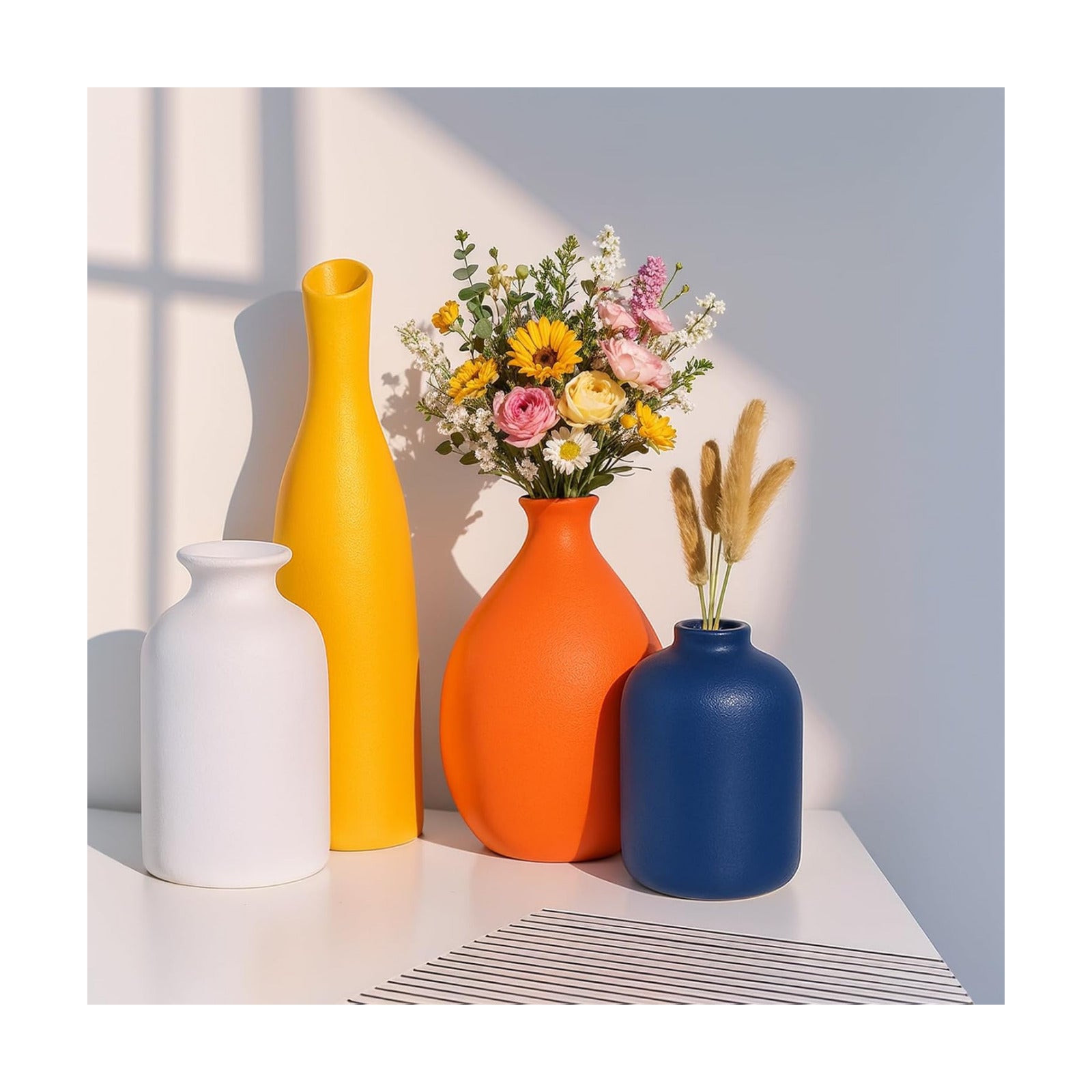 Multi-Color Ceramic Small Bud Vases / Multicolor-a / White / Set of 4