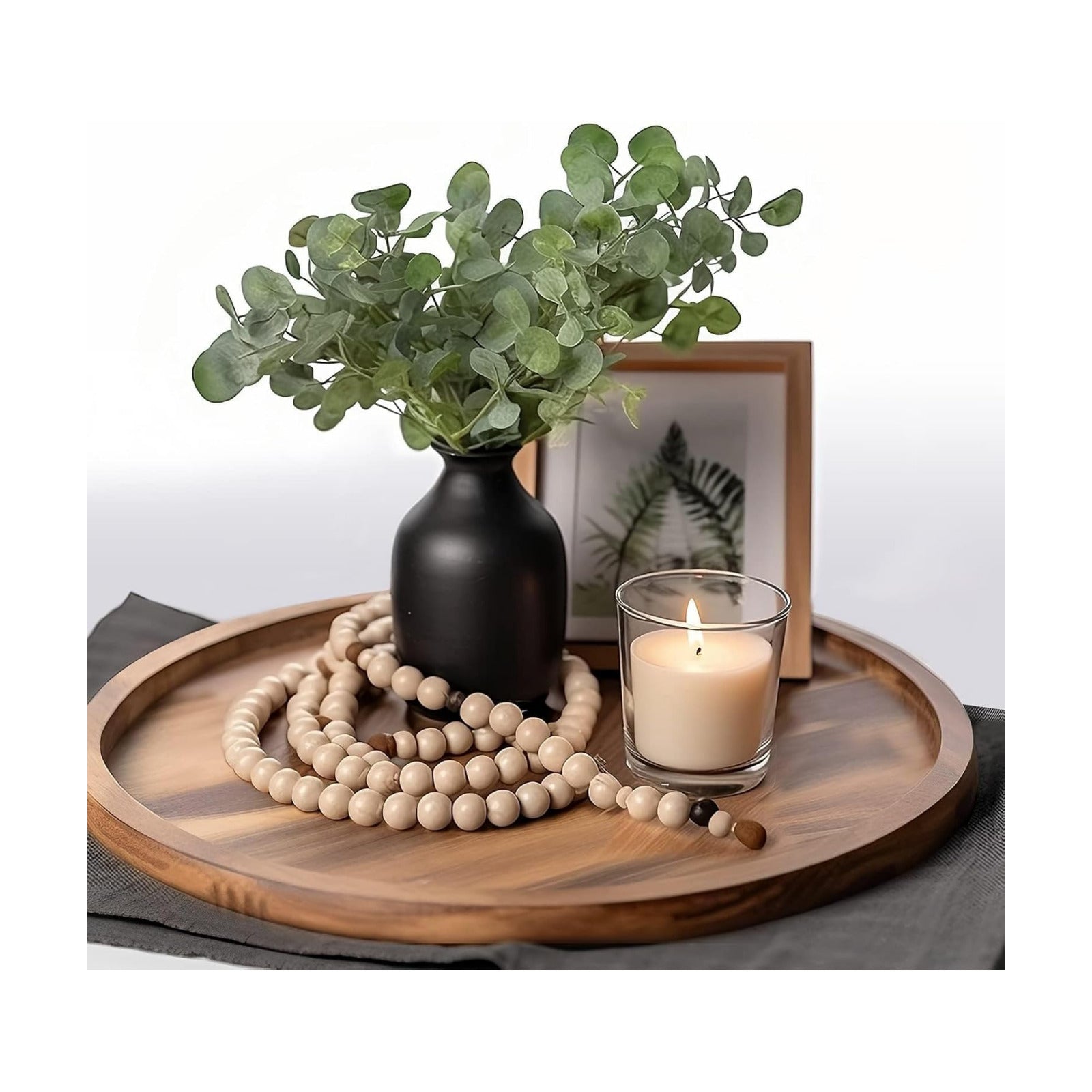 Small Wood Round Decorative Tray / 11.5 Inch