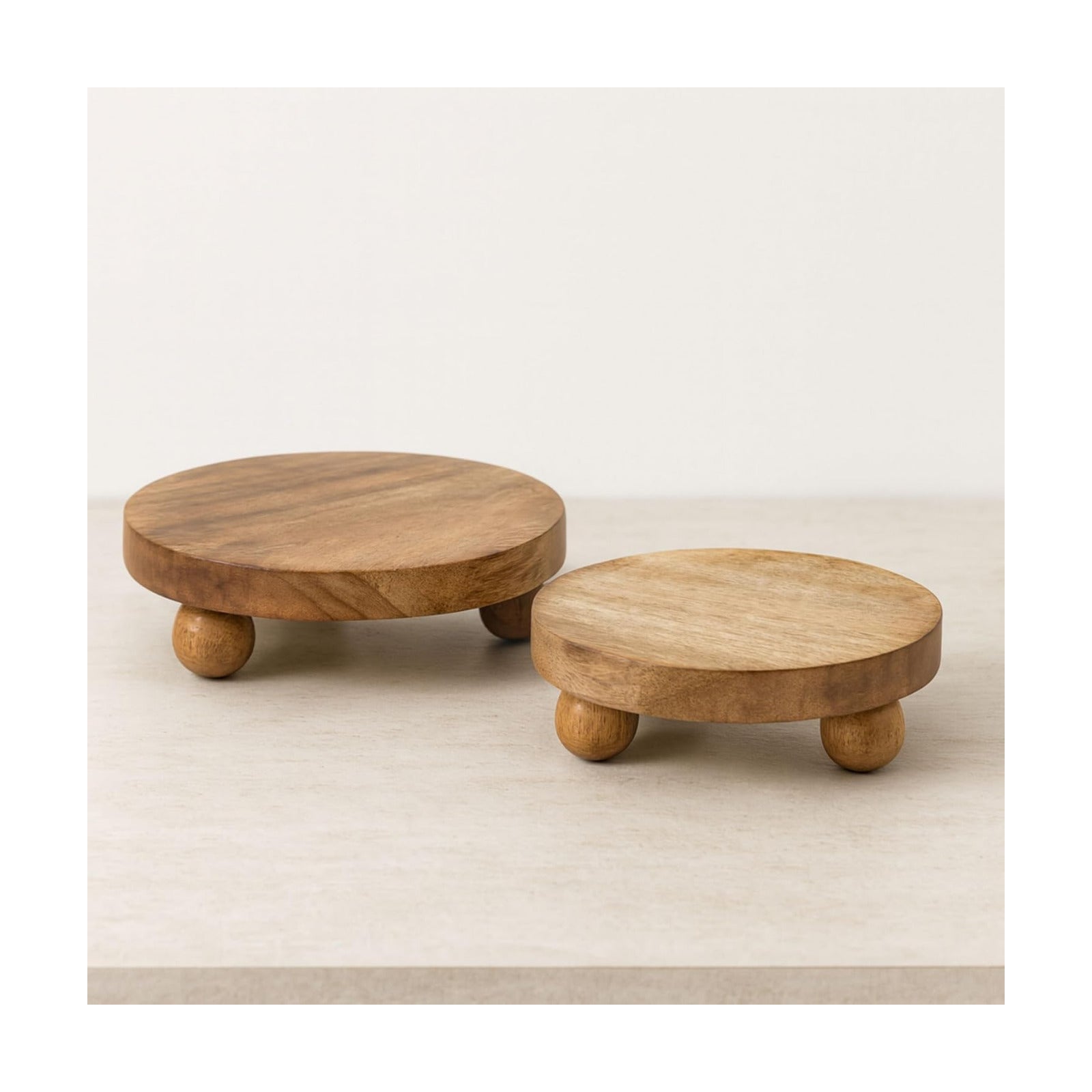 Round Wooden Riser Trays / Set of 2