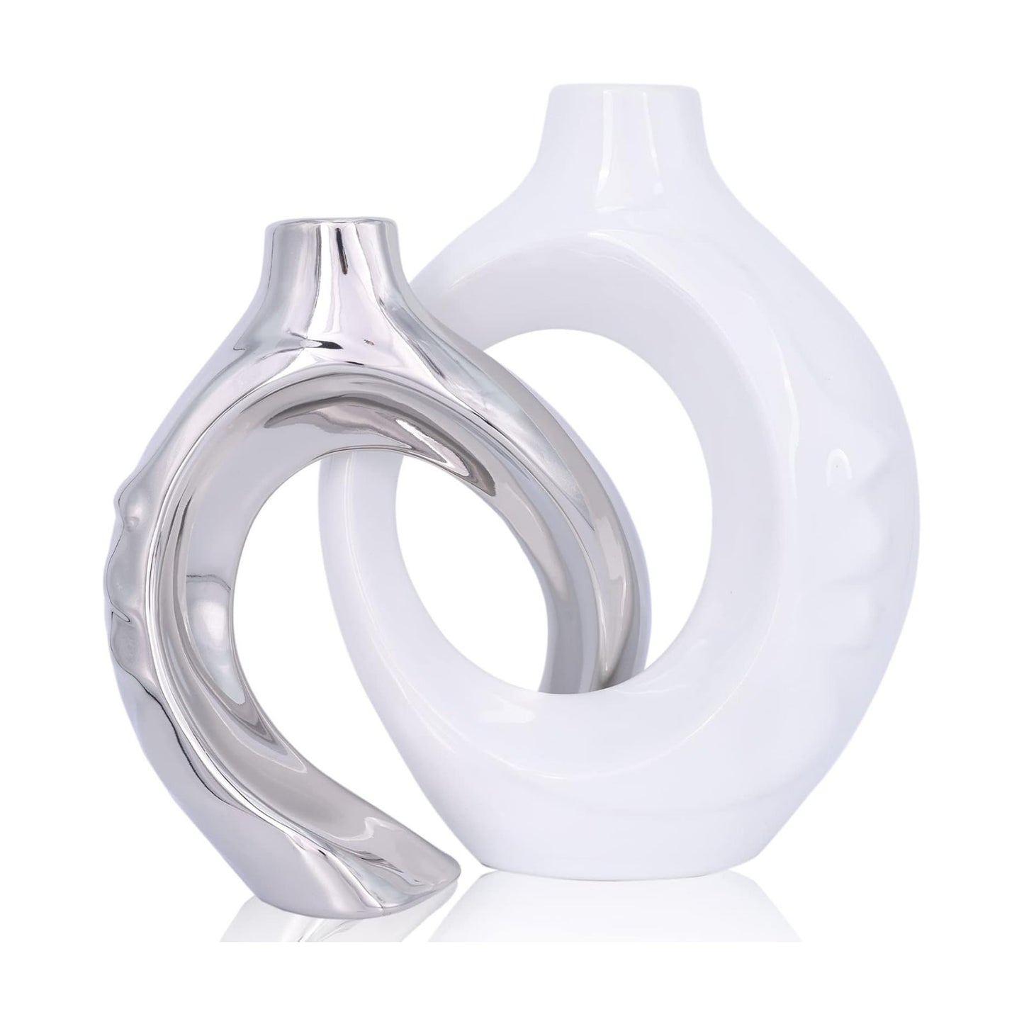 White Ceramic Vase / White Silver / Set of 2