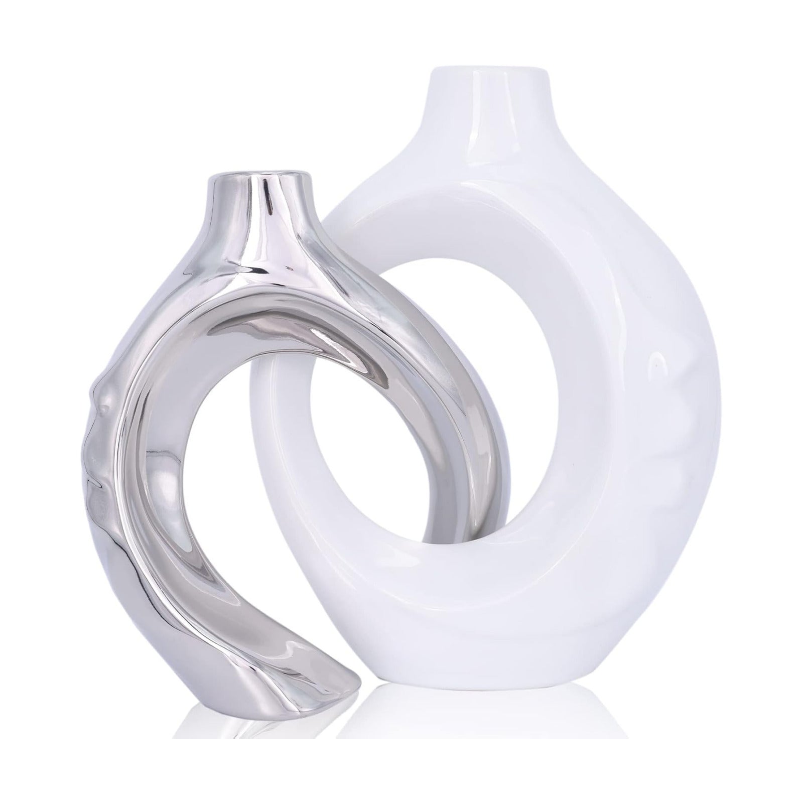 White Ceramic Vase / White Silver / Set of 2