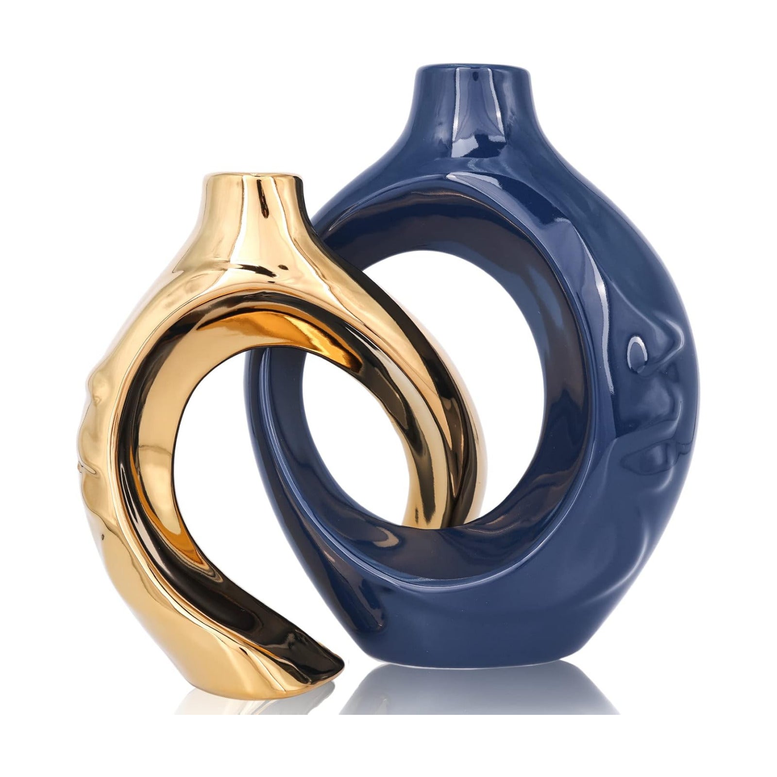 Navy Blue Home Decor Ceramic Vase / Blue Gold / Set of 2