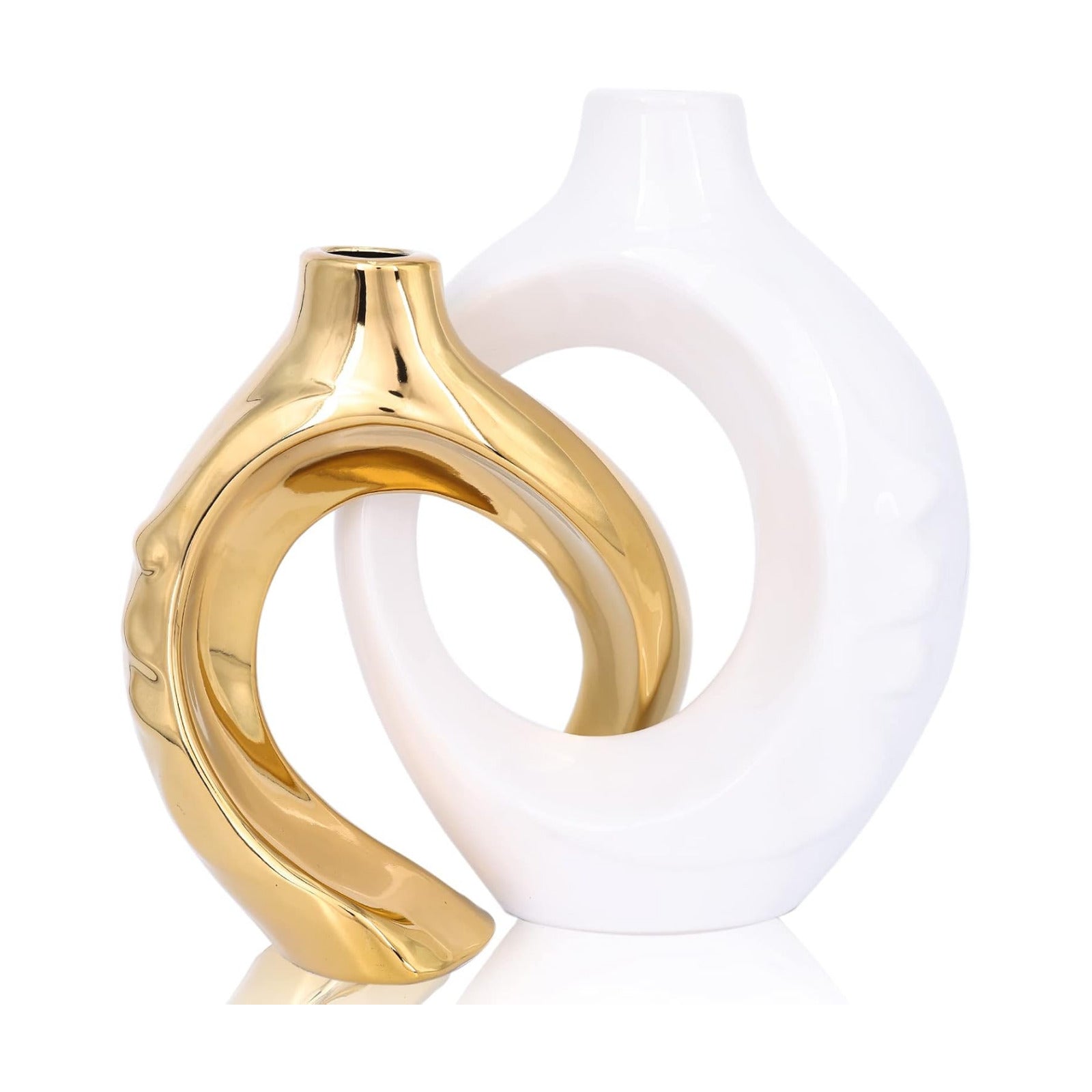 Ceramic Decorative Vase Home Decor / White Gold / Set of 2