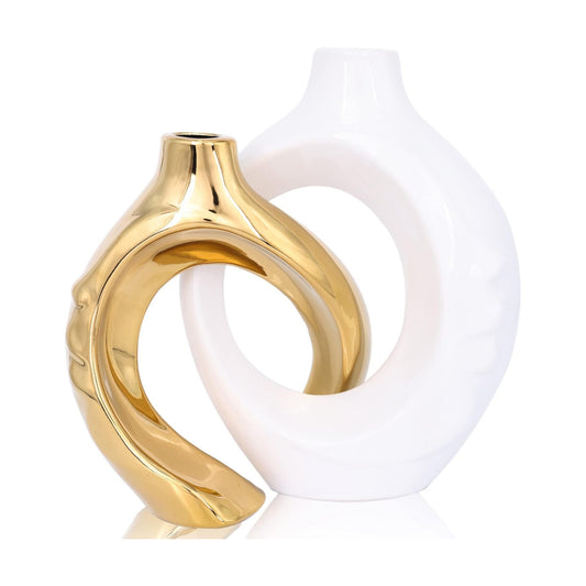 Ceramic Decorative Vase Home Decor / White Gold / Set of 2