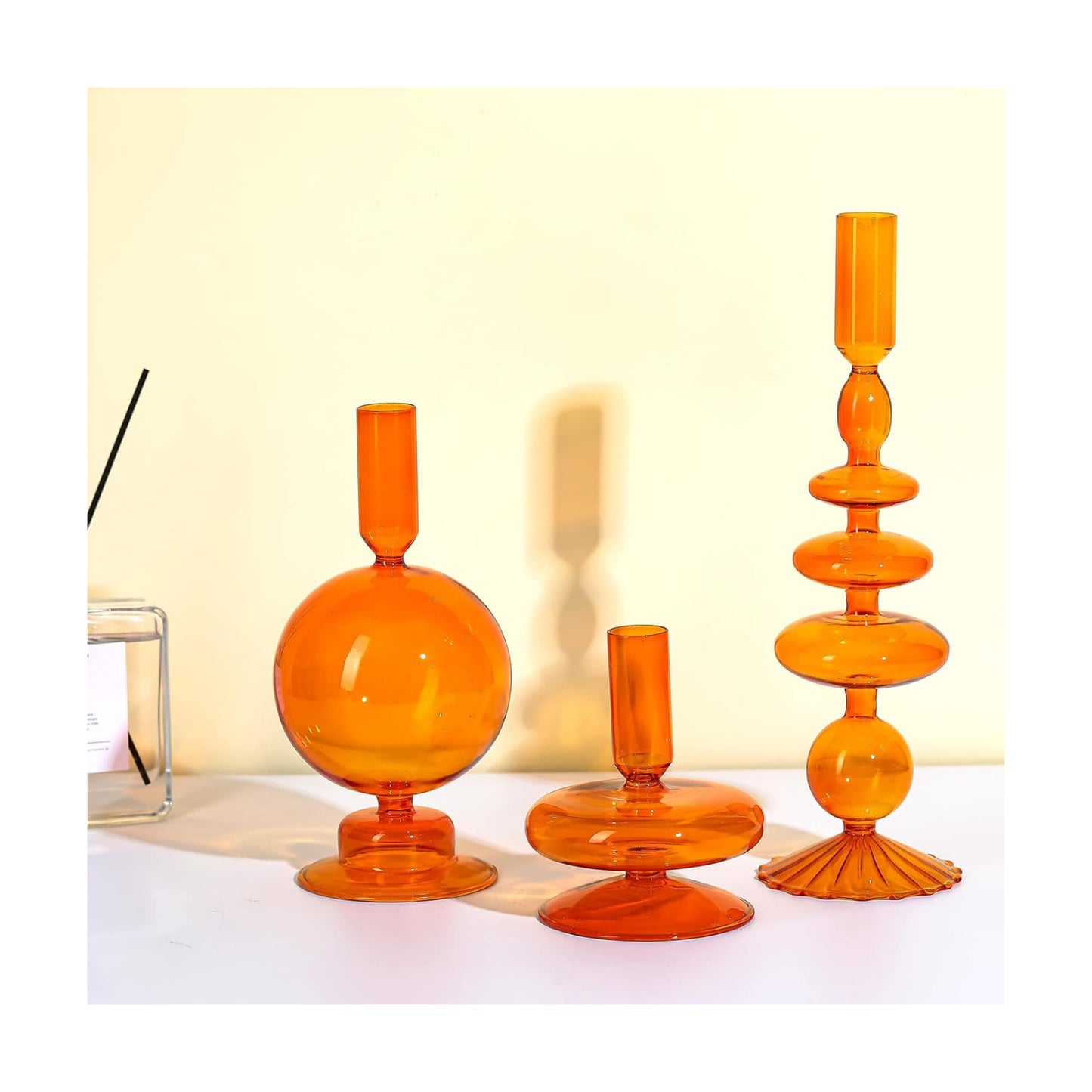 Rtteri 3 Pcs Glass Candle Holder Groovy Wavy Taper Candle Stick,Brown | Taper Candles Holder, Wavy Glass Holder Stable