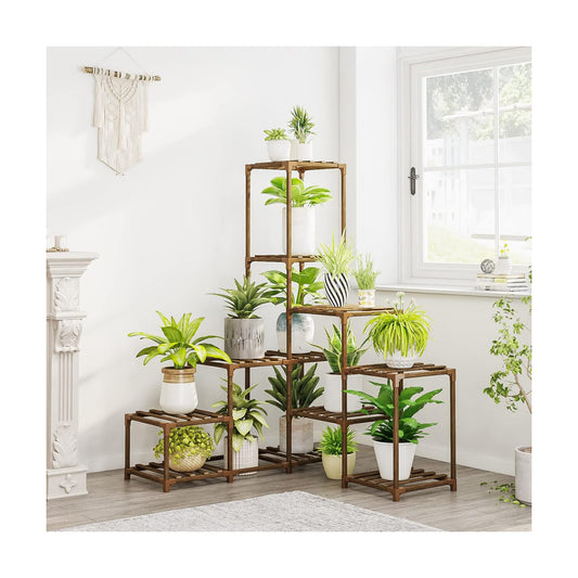 Bamworld Plant Stand Indoor Corner Plant Shelf Wood Plant Holder 13 Pots for Multiple Plants Home Decor for Gardening
