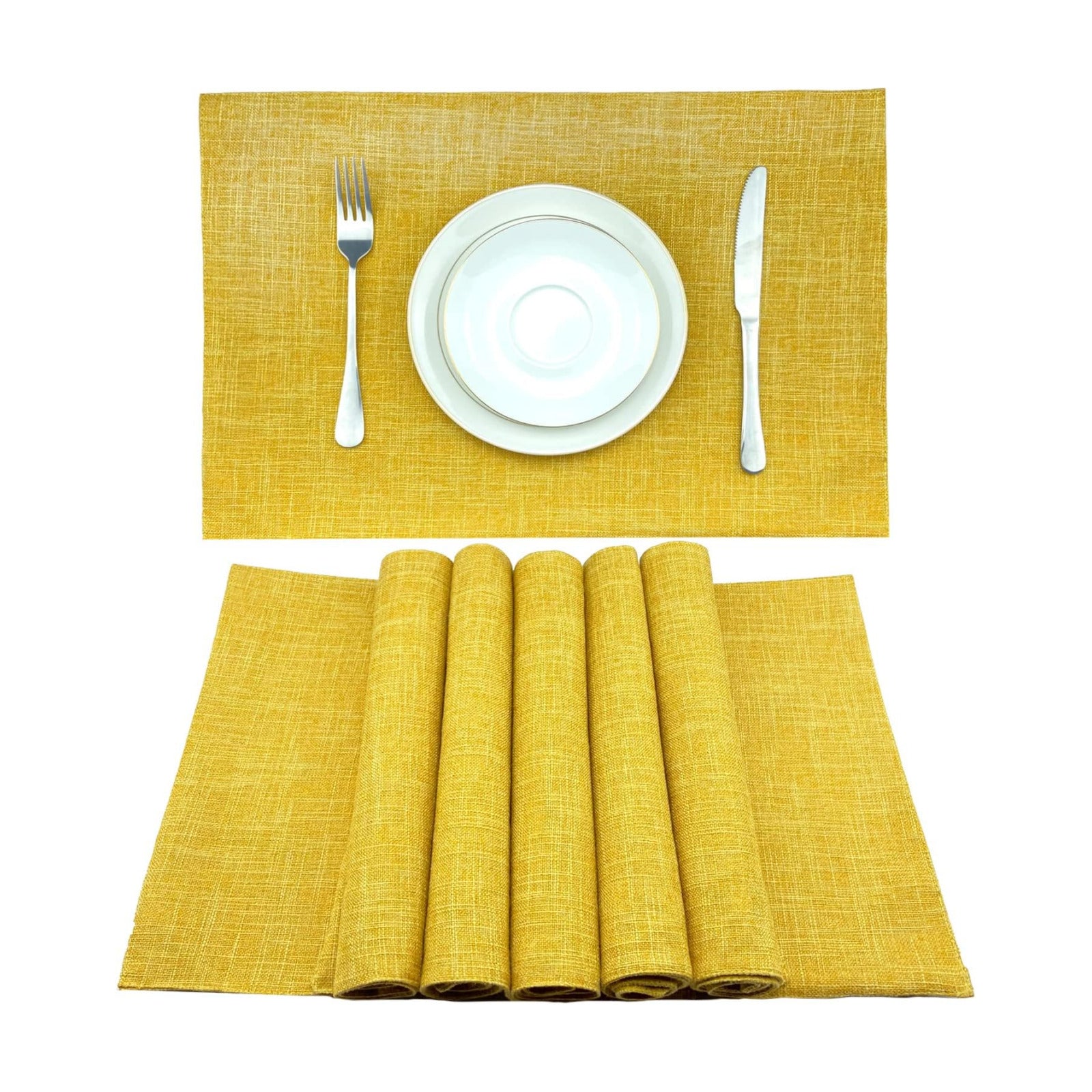 Weabetfu Cloth Placemats Set of 6 Heat Resistant Dining Table Placemats | Cotton Linen Machine Washable Kitchen Table
