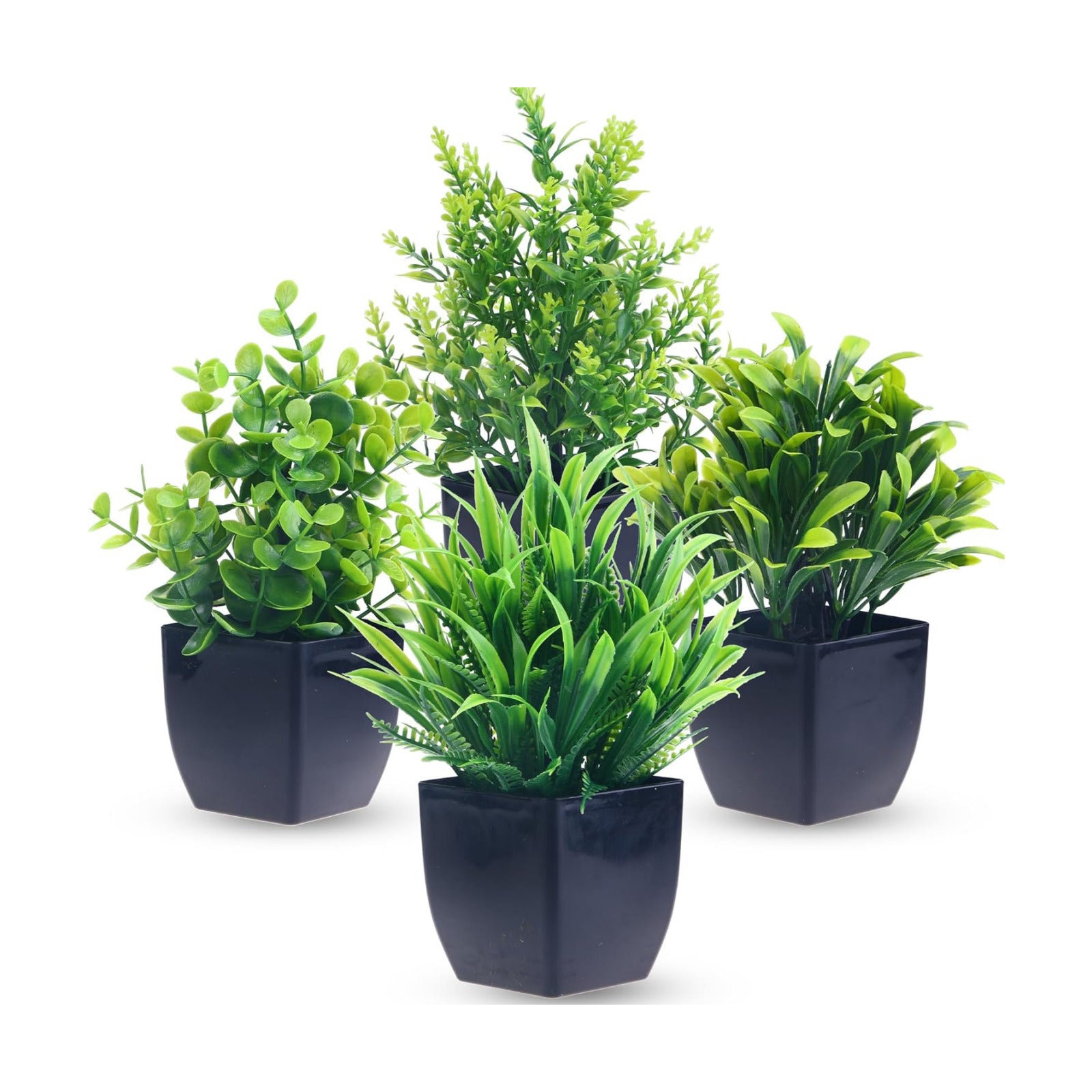 Fake Plants in Black Pot Mini Artificial Eucalyptus Potted Plant Small Faux / Black-4 / Set of 4