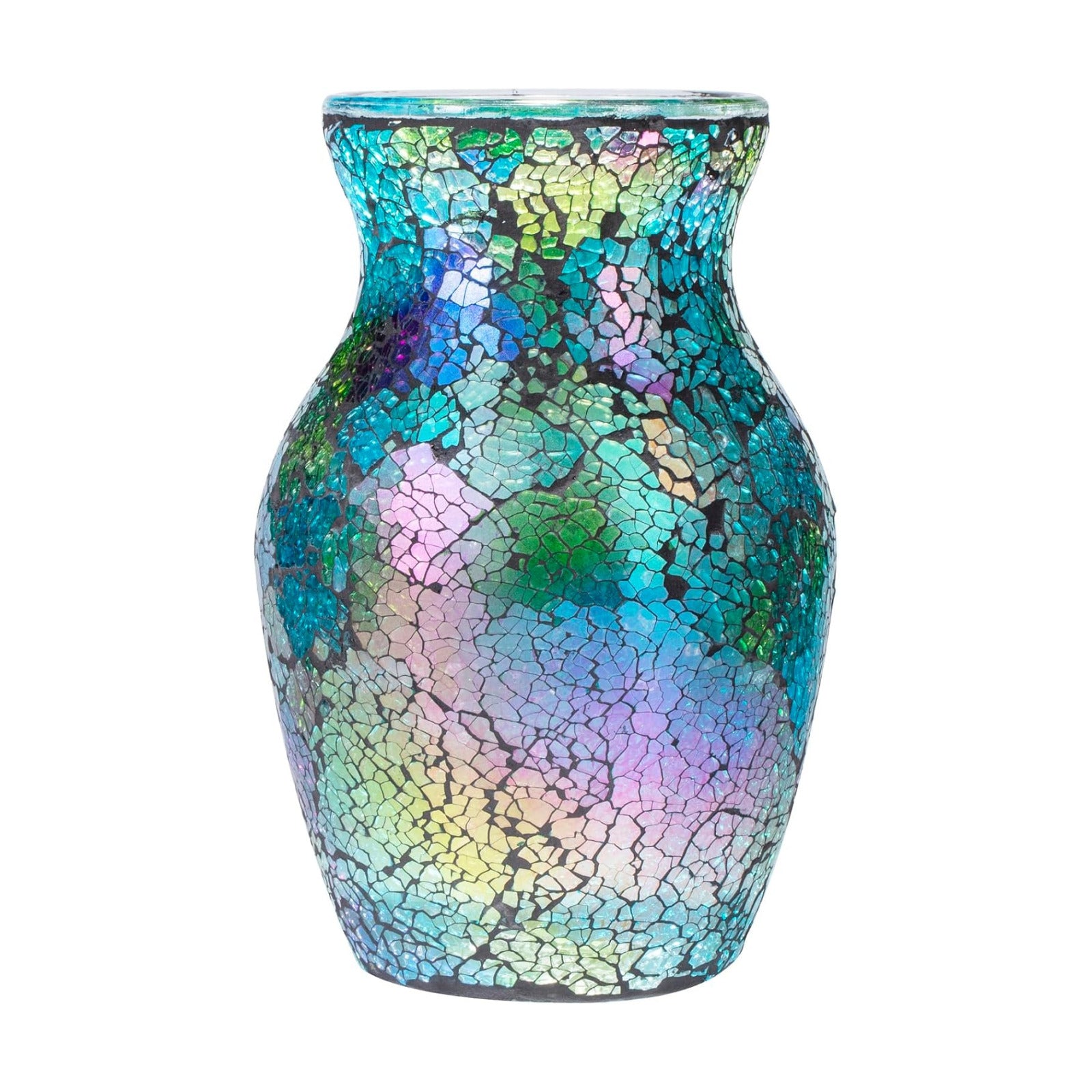 8" Iridescent Crackle Glass Vase / Iridescent Green