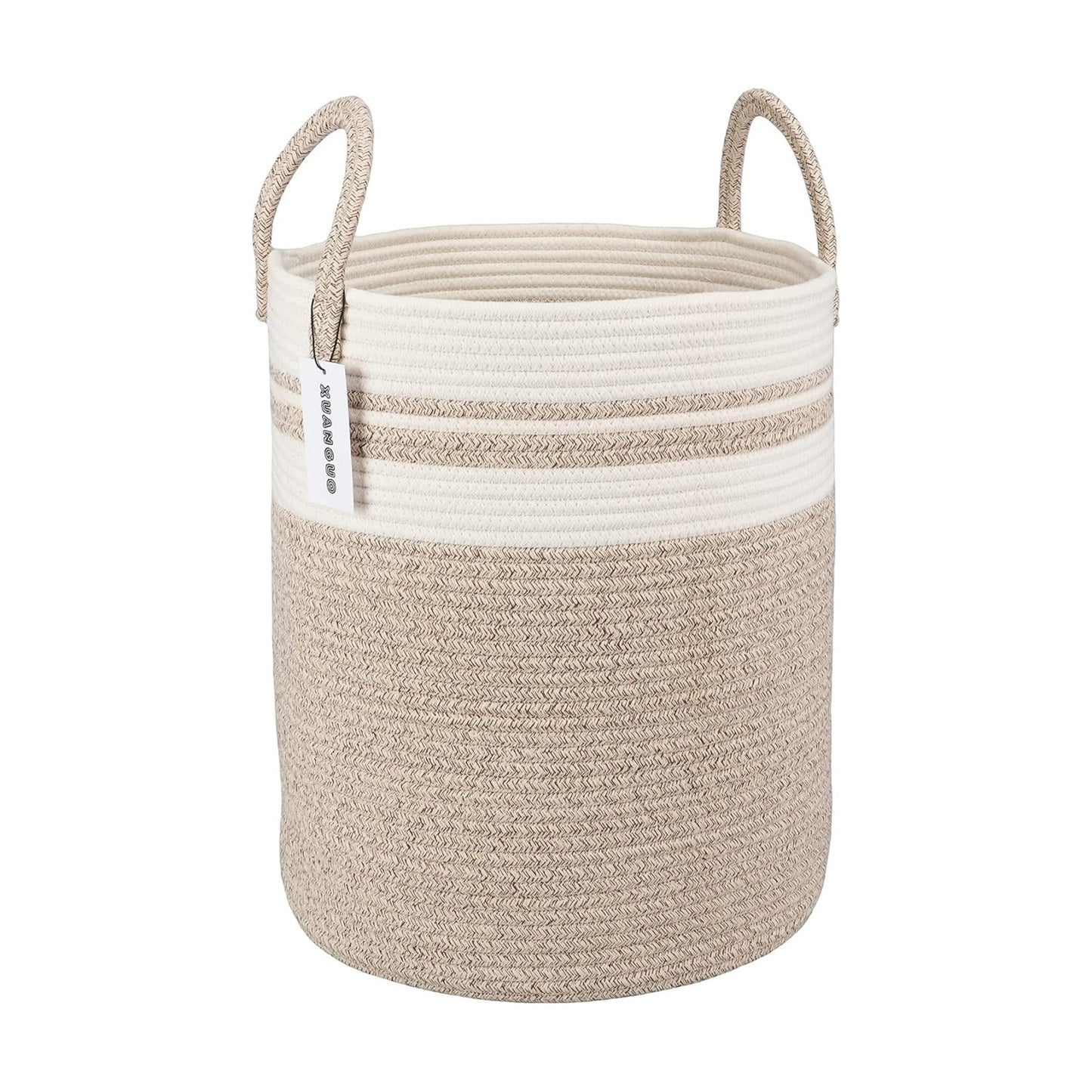 Cotton Rope Laundry Basket Hamper for Clothes Woven Storage Basket / Regular / Brown and White