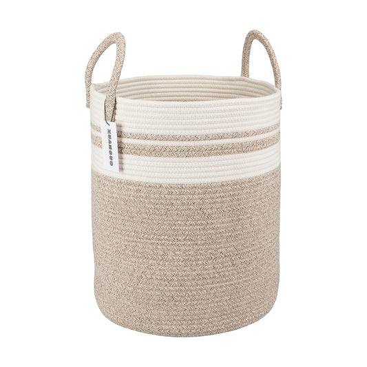 Cotton Rope Laundry Basket Hamper for Clothes Woven Storage Basket / Regular / Brown and White