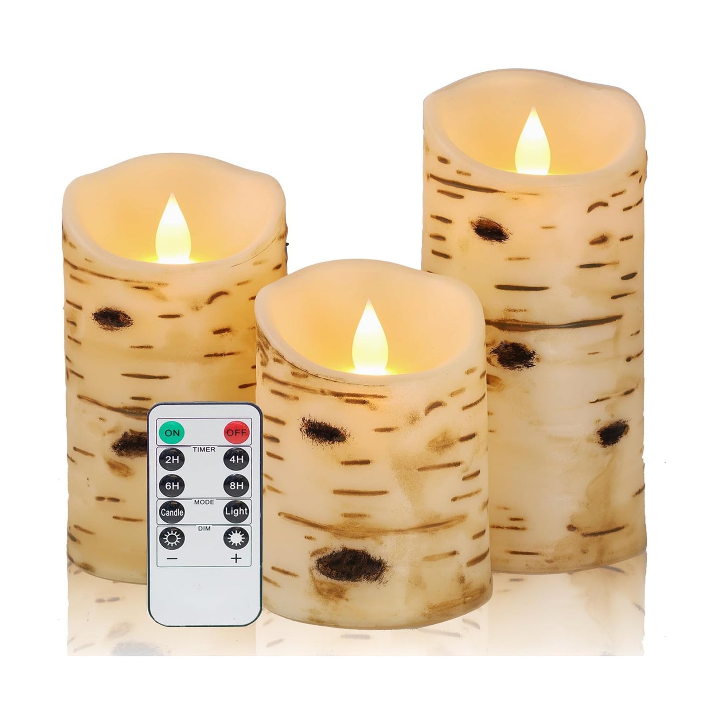 Comenzar Flameless Candles Birch Bark Texture, Flickering Flame Battery Operated LED Candles, Electric Plastic Candles