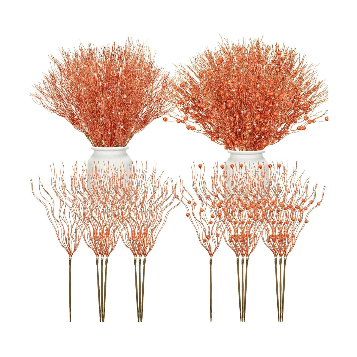 Giegxin 16 Pack 17 Inch Fall Berry Picks Glitter Orange Berry Stems